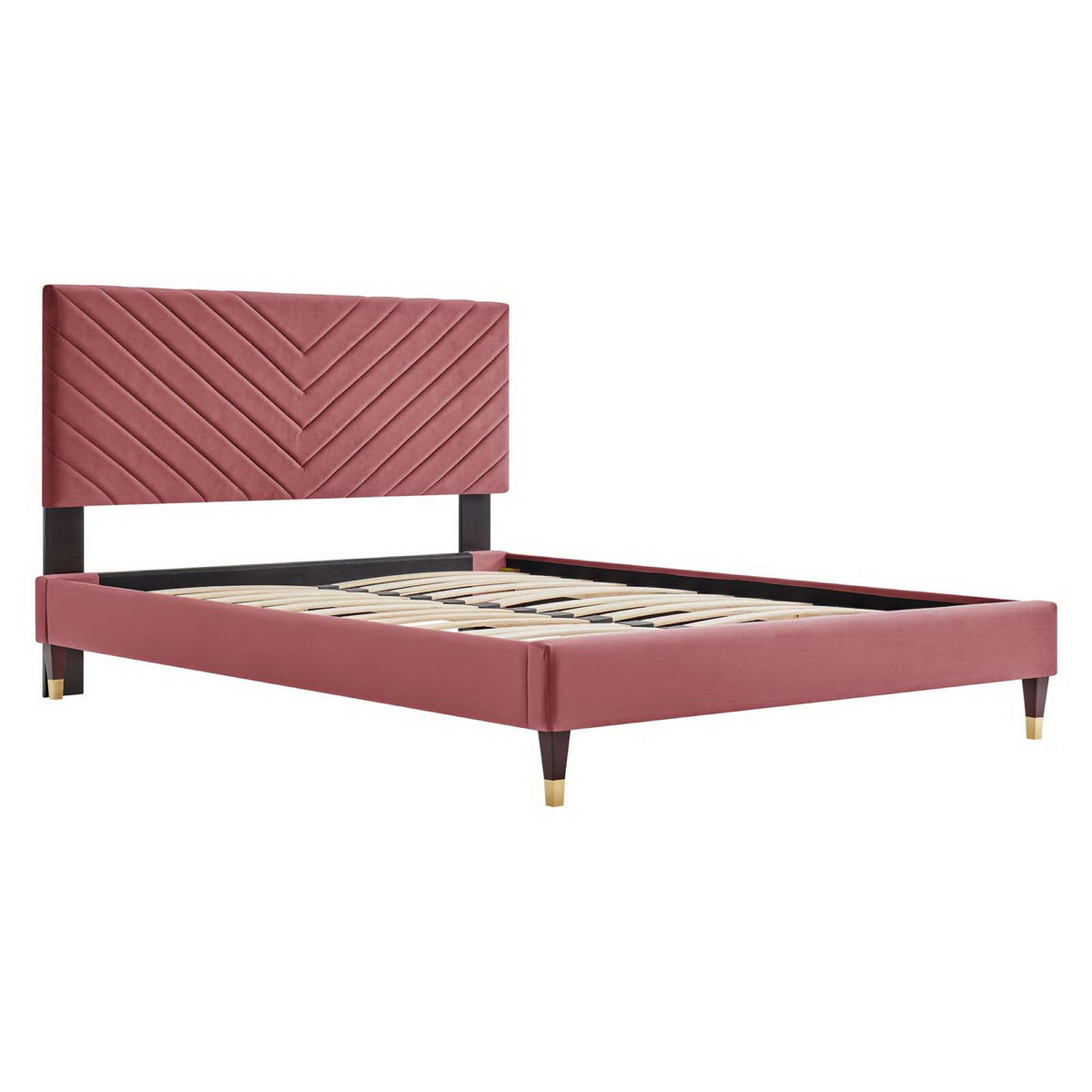 Roxanne Performance Velvet Queen Platform Bed - Dusty Rose