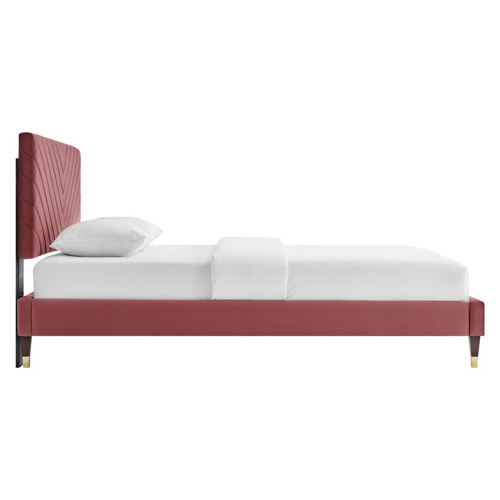 Roxanne Performance Velvet Queen Platform Bed - Dusty Rose