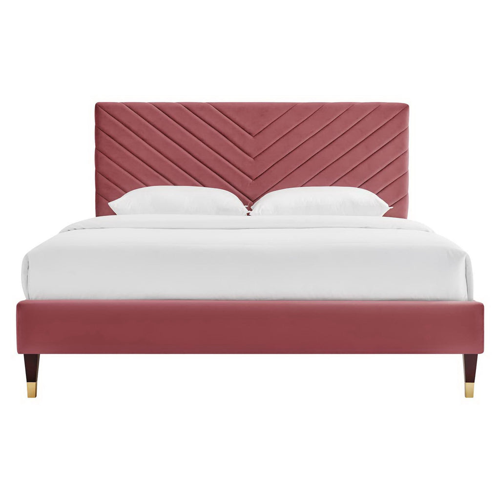 Roxanne Performance Velvet Queen Platform Bed - Dusty Rose