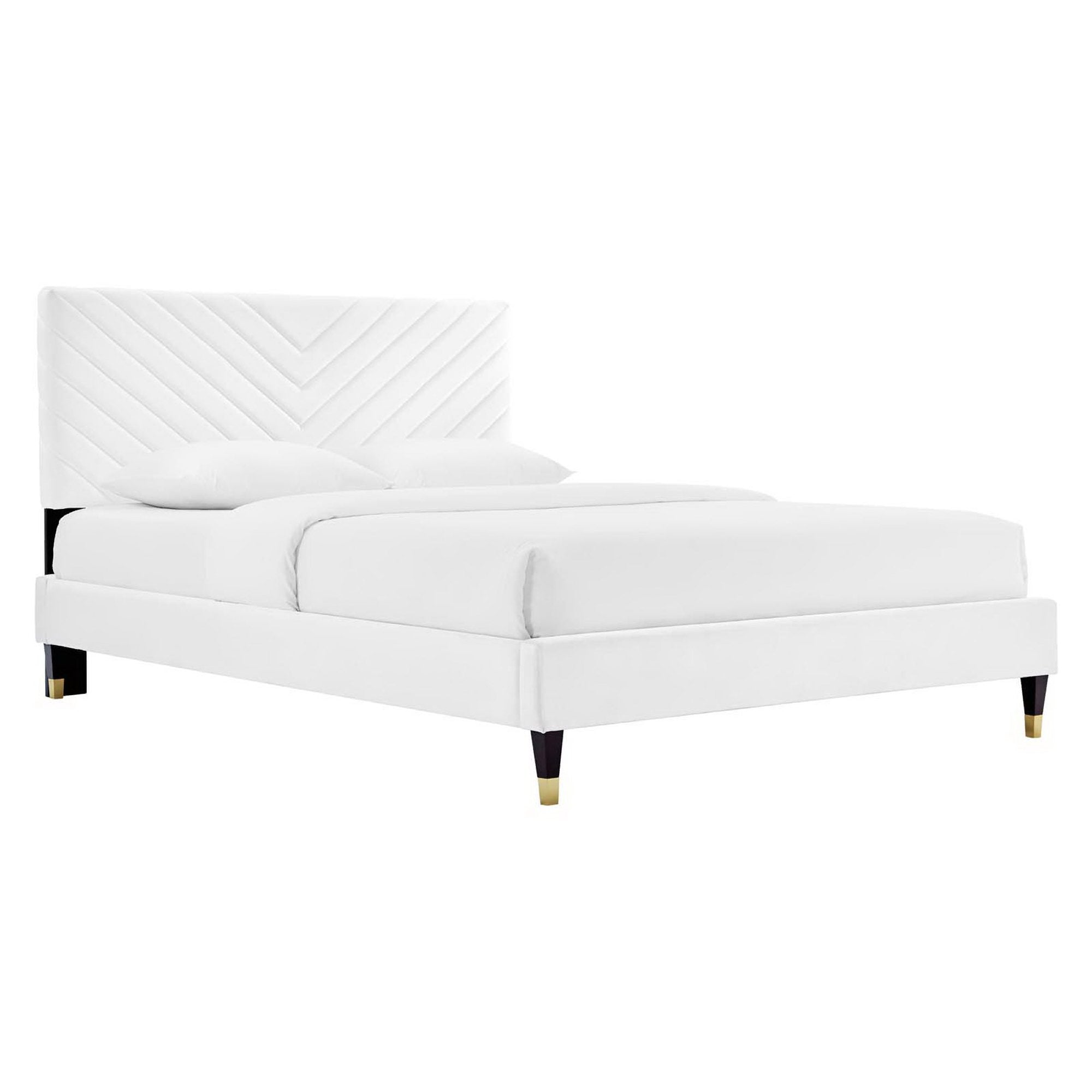 Roxanne Performance Velvet Queen Platform Bed - White