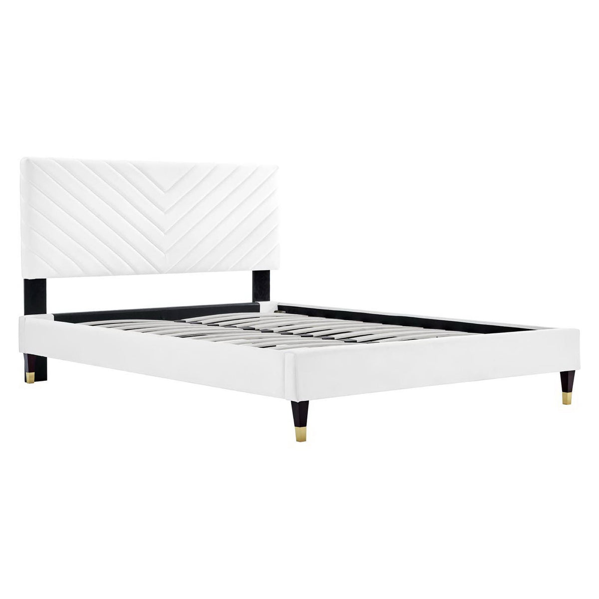 Roxanne Performance Velvet Queen Platform Bed - White