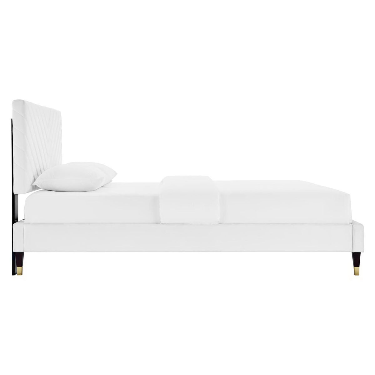 Roxanne Performance Velvet Queen Platform Bed - White