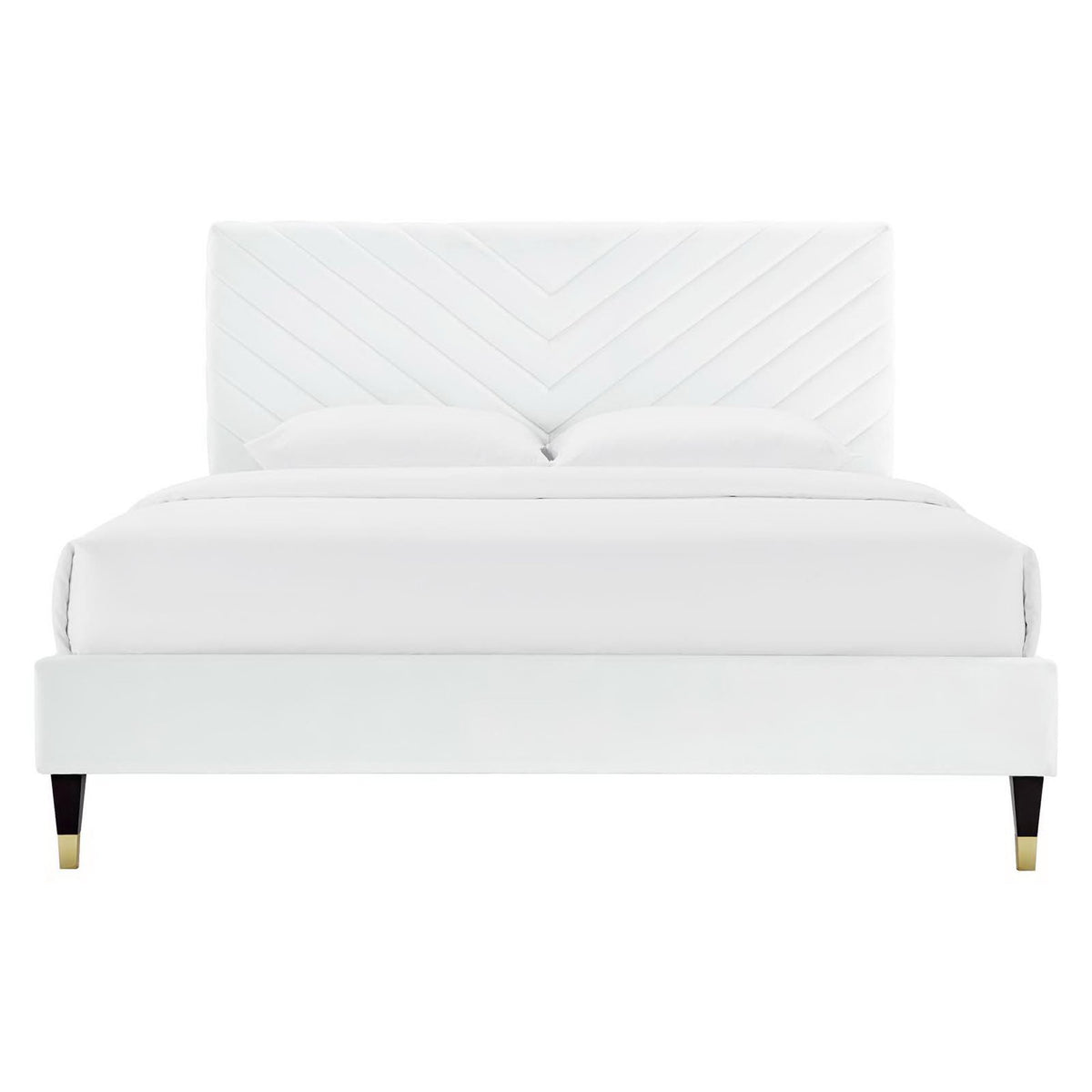 Roxanne Performance Velvet Queen Platform Bed - White