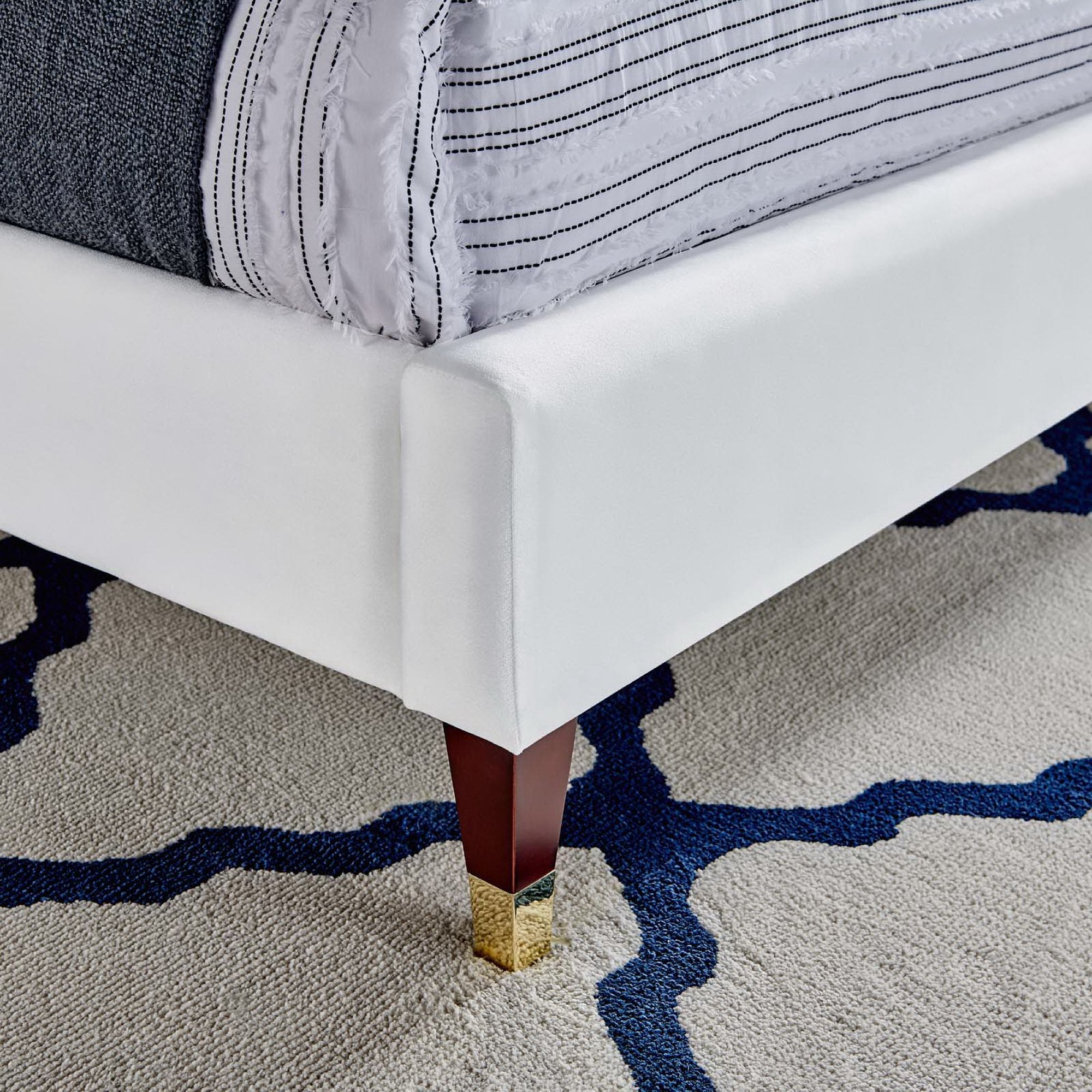 Roxanne Performance Velvet Queen Platform Bed - White