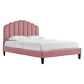Daisy Tapered Wood Leg Performance Velvet Queen Platform Bed - Dusty Rose