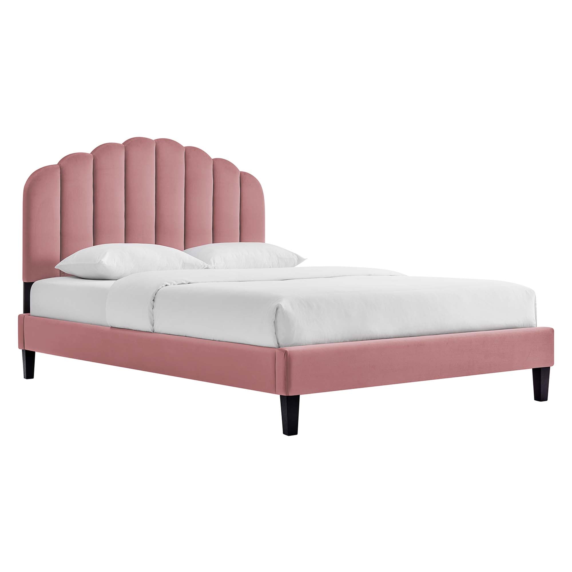 Daisy Tapered Wood Leg Performance Velvet Queen Platform Bed - Dusty Rose