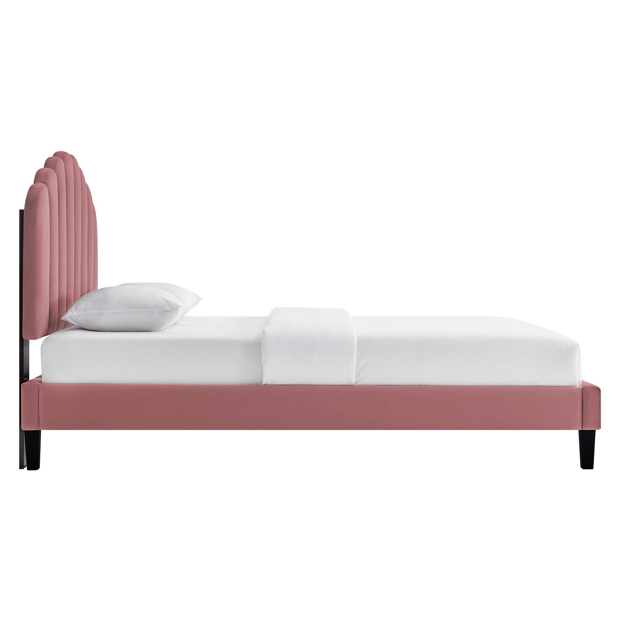 Daisy Tapered Wood Leg Performance Velvet Queen Platform Bed - Dusty Rose