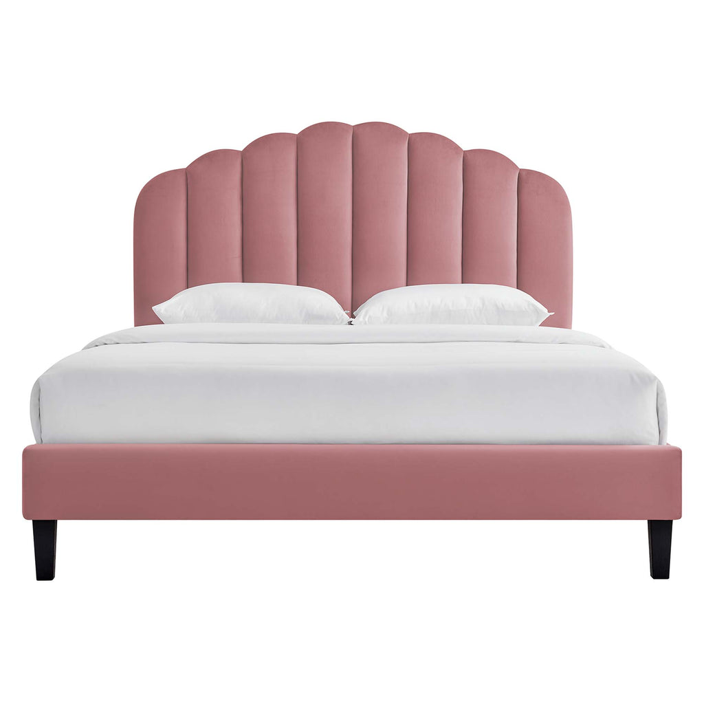 Daisy Tapered Wood Leg Performance Velvet Queen Platform Bed - Dusty Rose