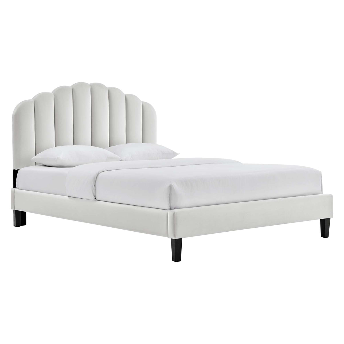 Daisy Tapered Wood Leg Performance Velvet Queen Platform Bed - Light Gray