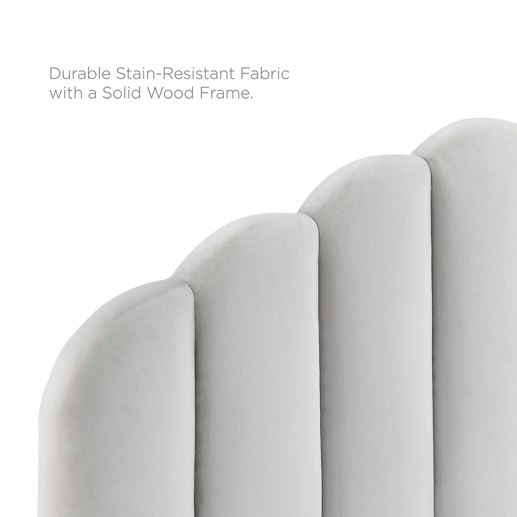 Daisy Tapered Wood Leg Performance Velvet Queen Platform Bed - Light Gray