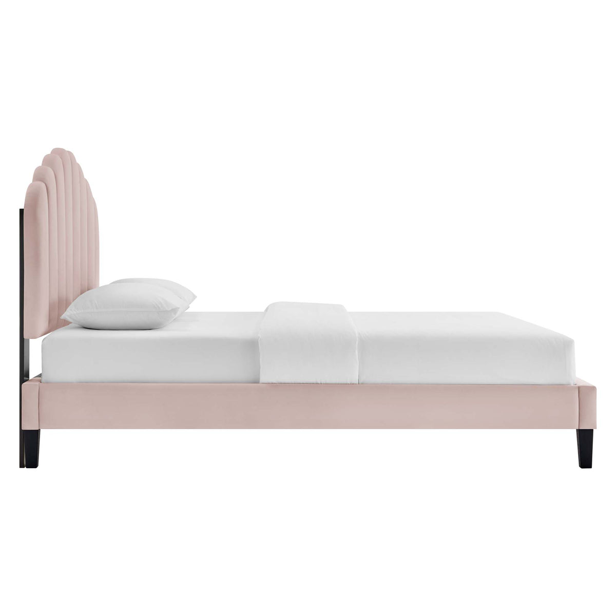 Daisy Tapered Wood Leg Performance Velvet Queen Platform Bed - Pink