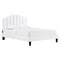 Daisy Tapered Wood Leg Performance Velvet Queen Platform Bed - White