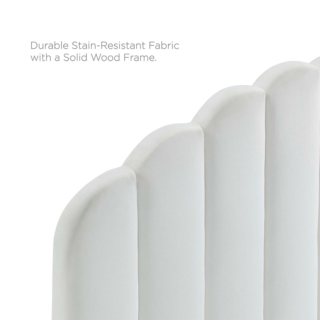 Daisy Tapered Wood Leg Performance Velvet Queen Platform Bed - White