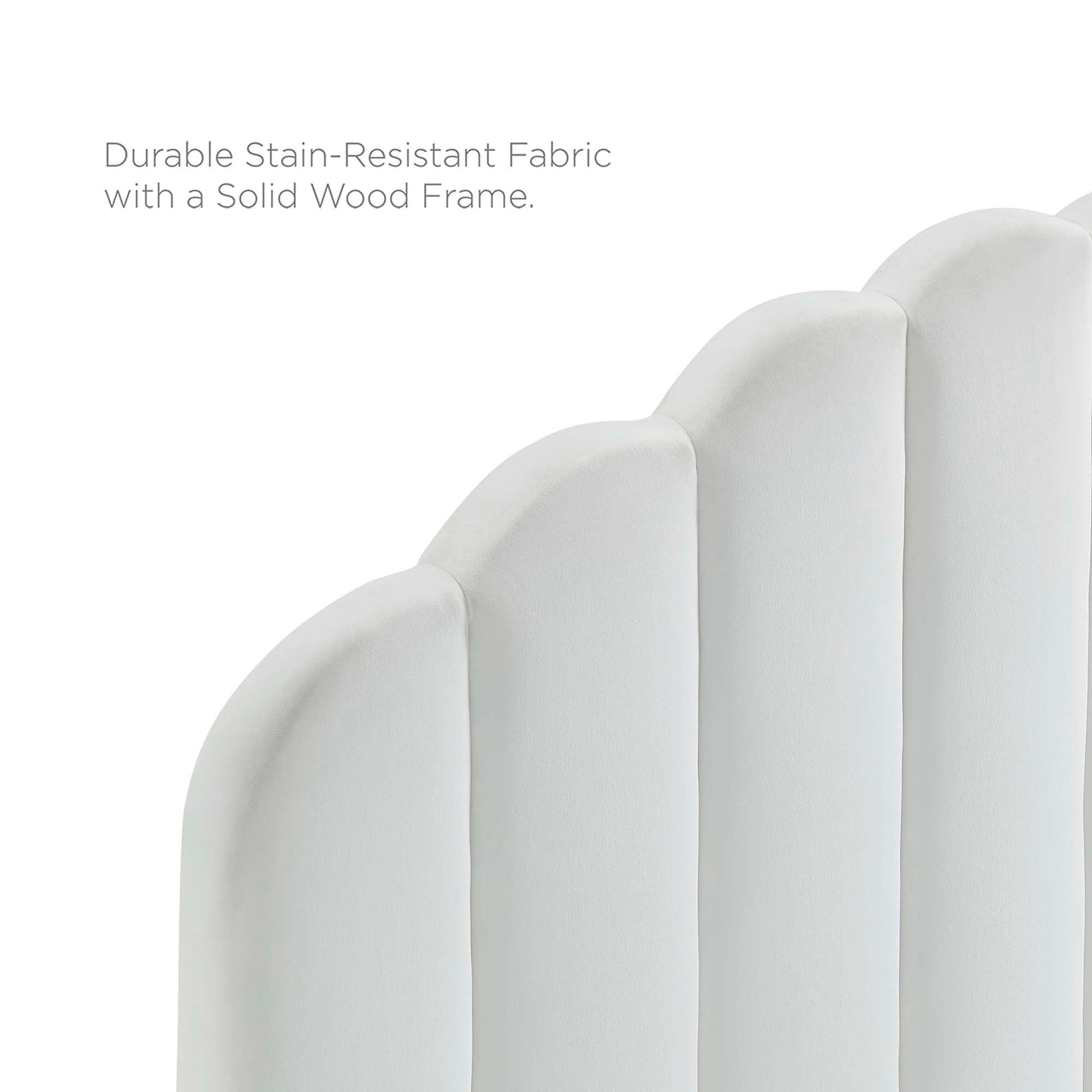 Daisy Tapered Wood Leg Performance Velvet Queen Platform Bed - White