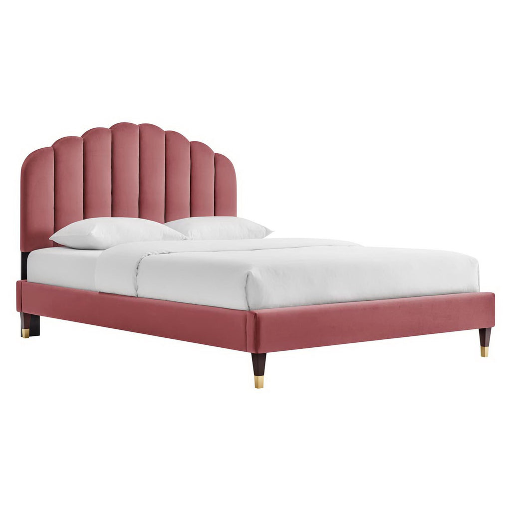 Daisy Performance Velvet Queen Platform Bed - Dusty Rose