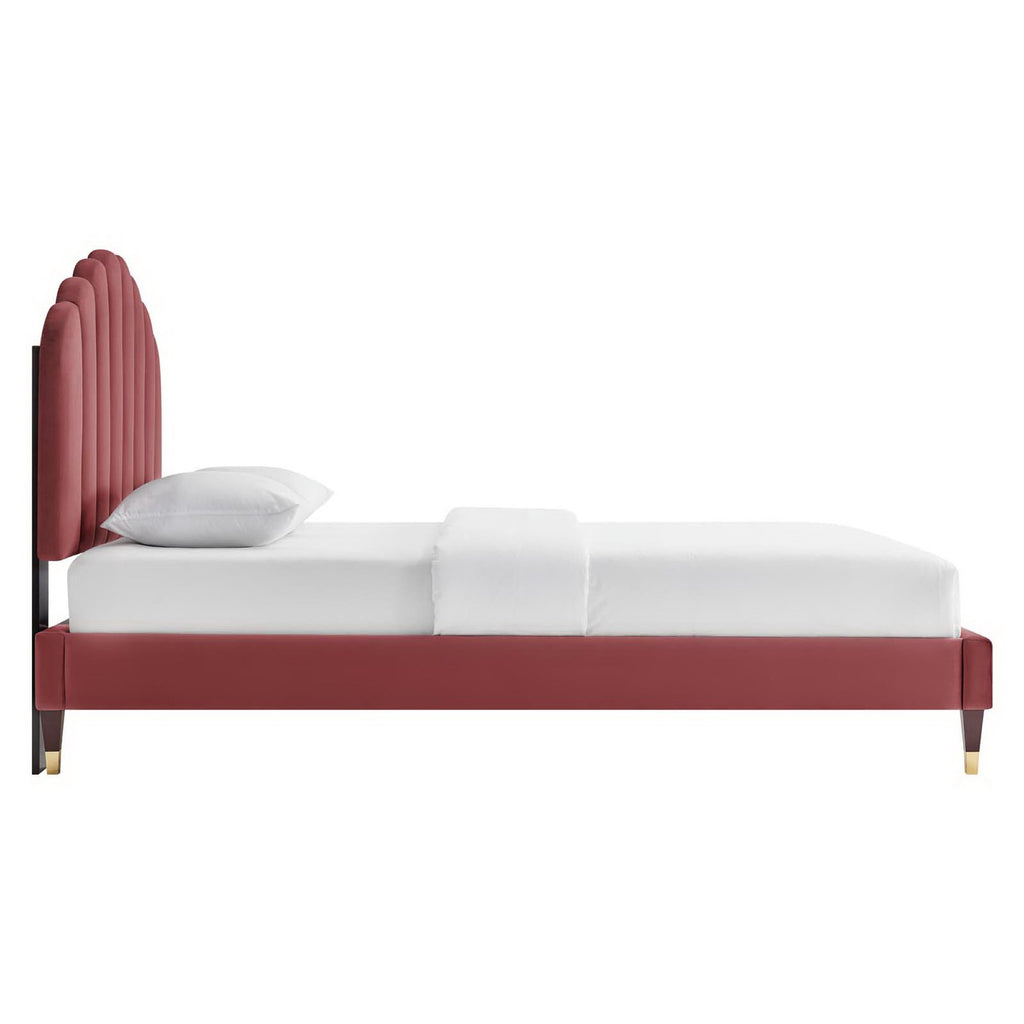 Daisy Performance Velvet Queen Platform Bed - Dusty Rose