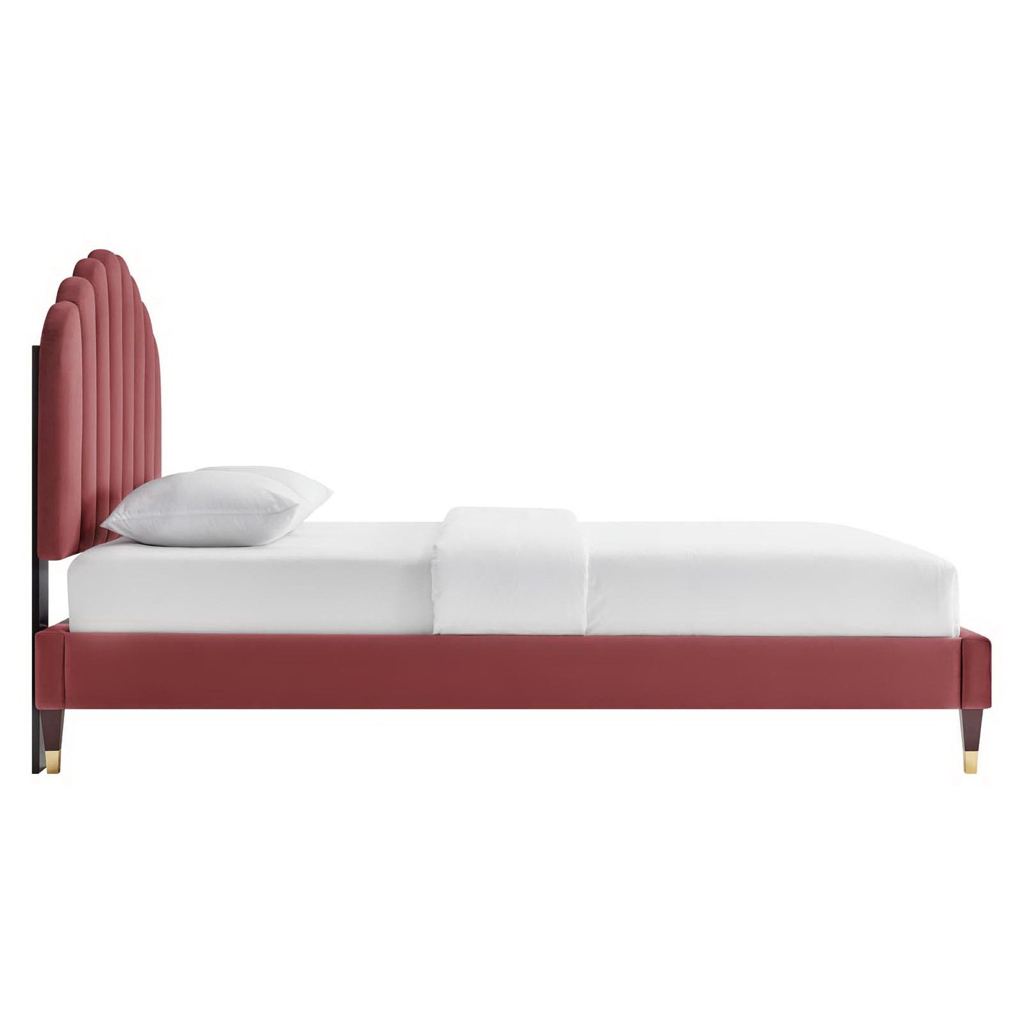 Daisy Performance Velvet Queen Platform Bed - Dusty Rose