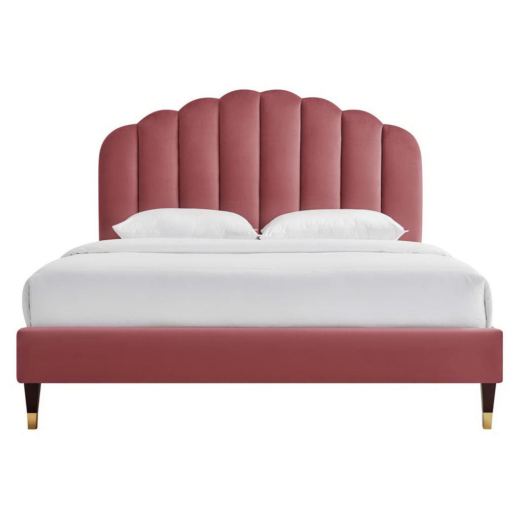 Daisy Performance Velvet Queen Platform Bed - Dusty Rose
