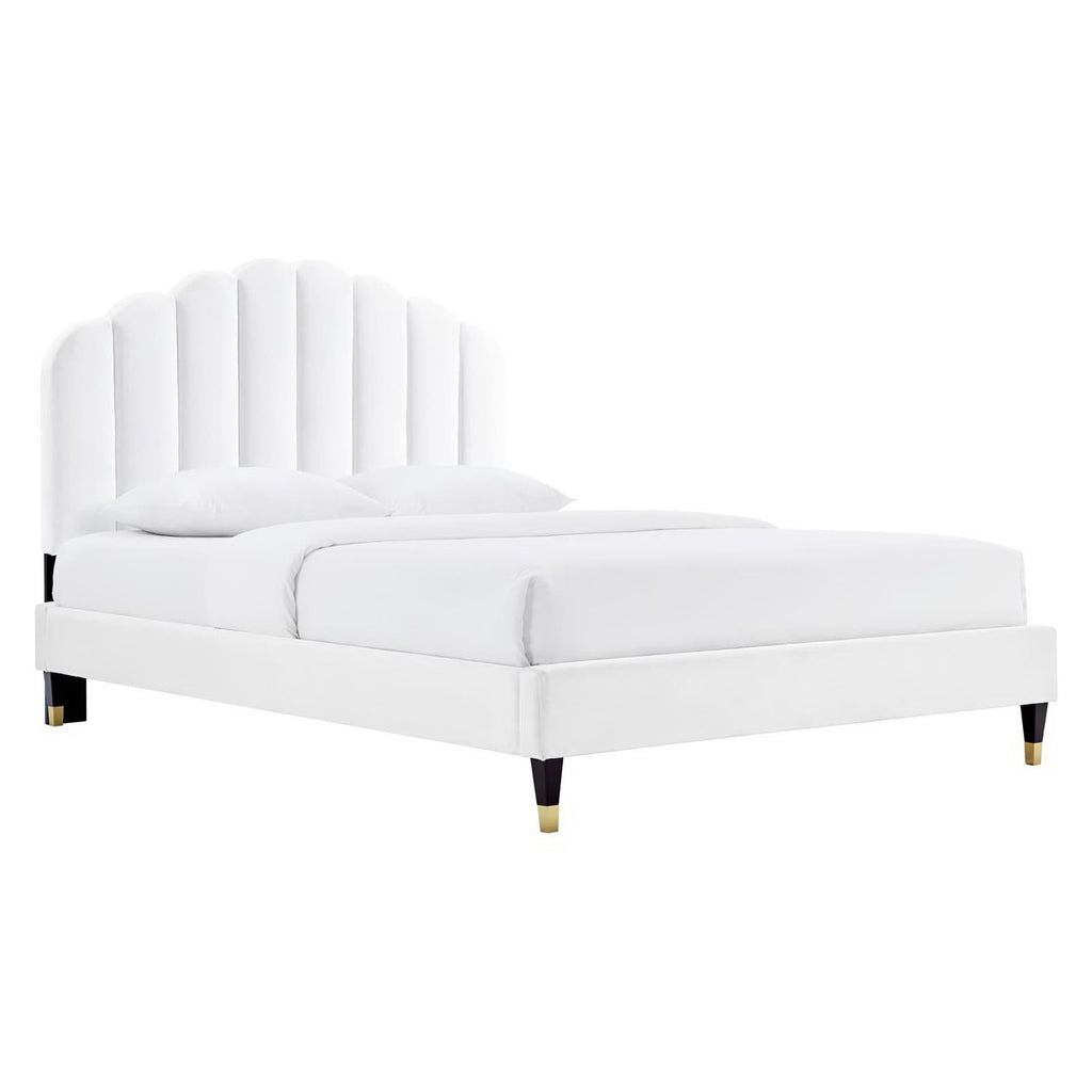 Daisy Performance Velvet Queen Platform Bed - White