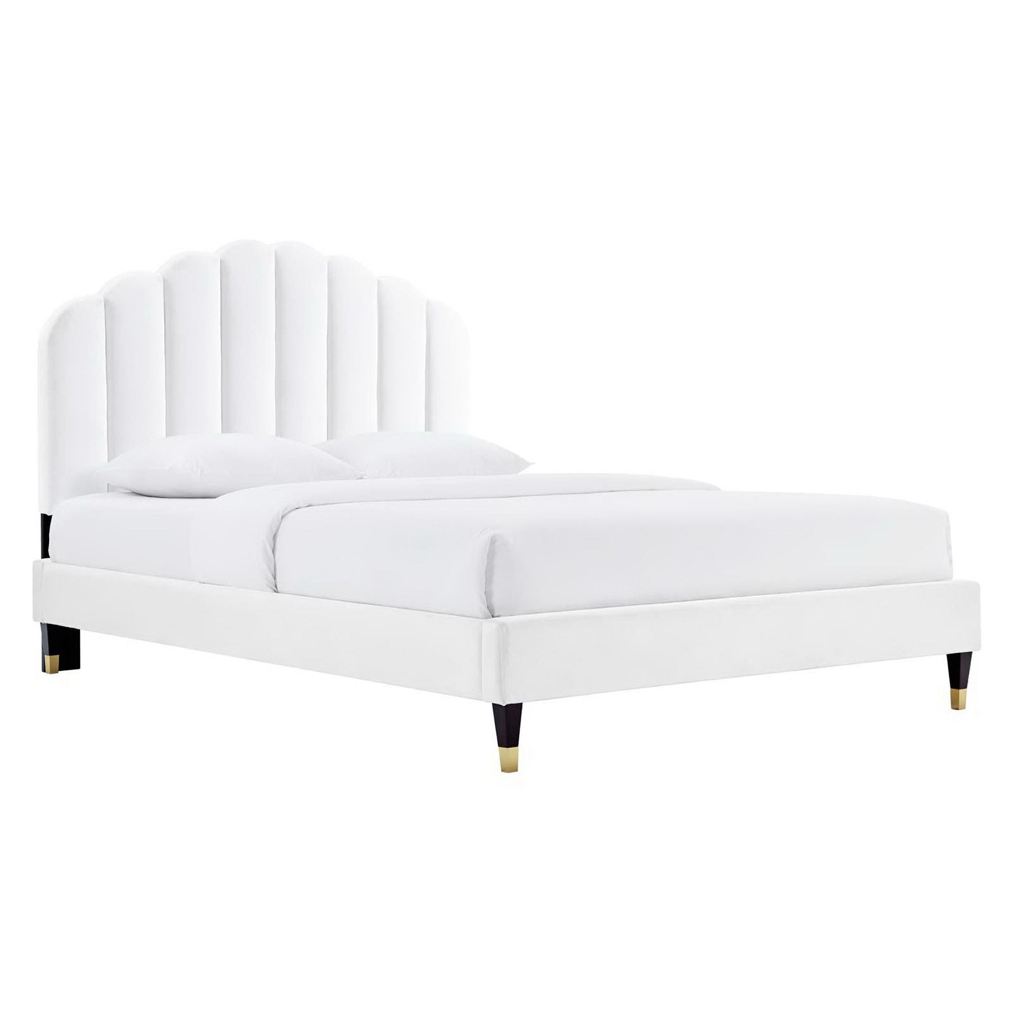 Daisy Performance Velvet Queen Platform Bed - White