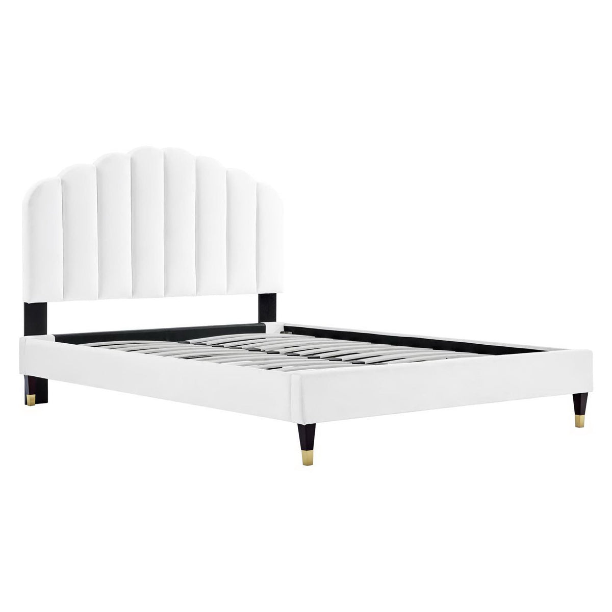Daisy Performance Velvet Queen Platform Bed - White