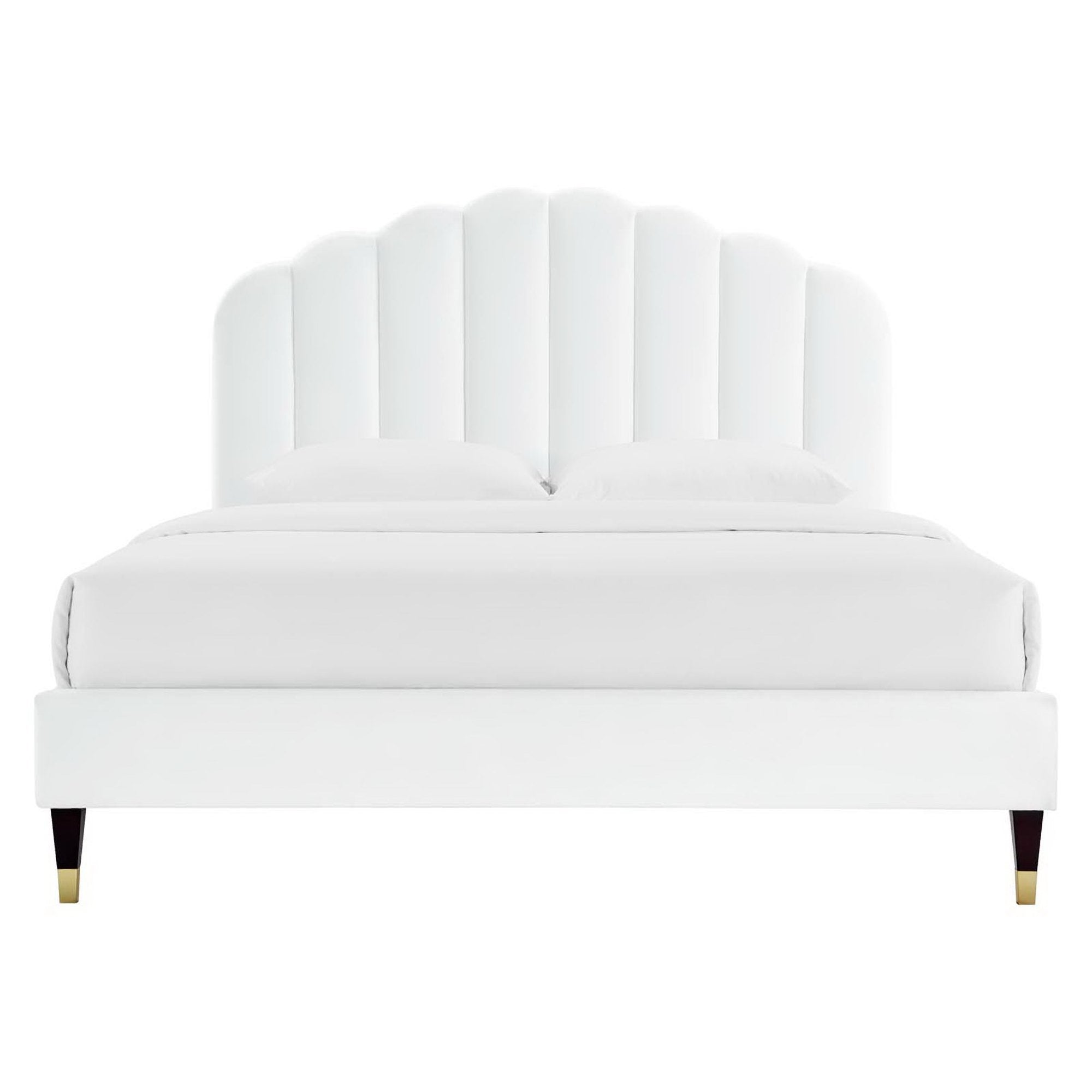 Daisy Performance Velvet Queen Platform Bed - White