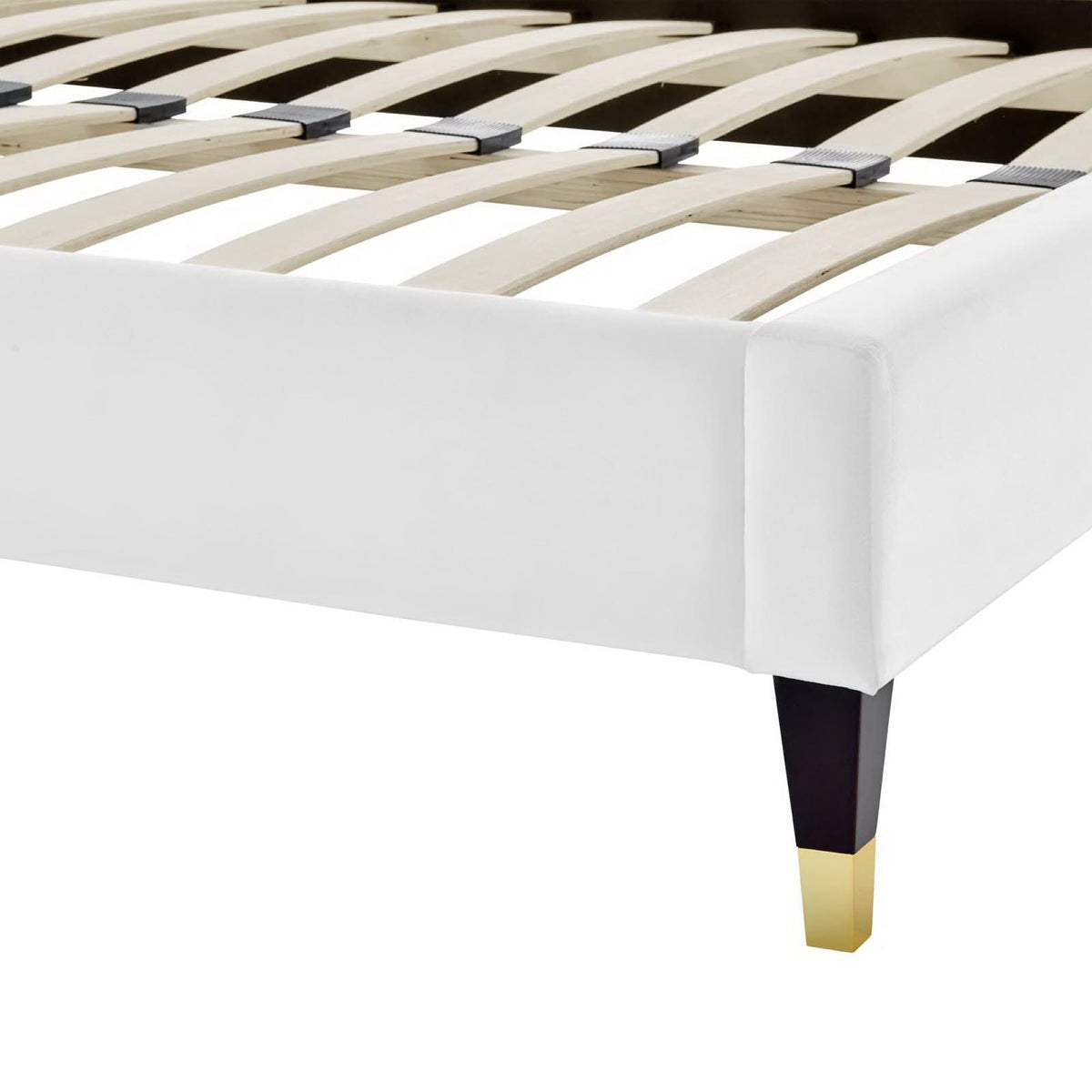 Daisy Performance Velvet Queen Platform Bed - White
