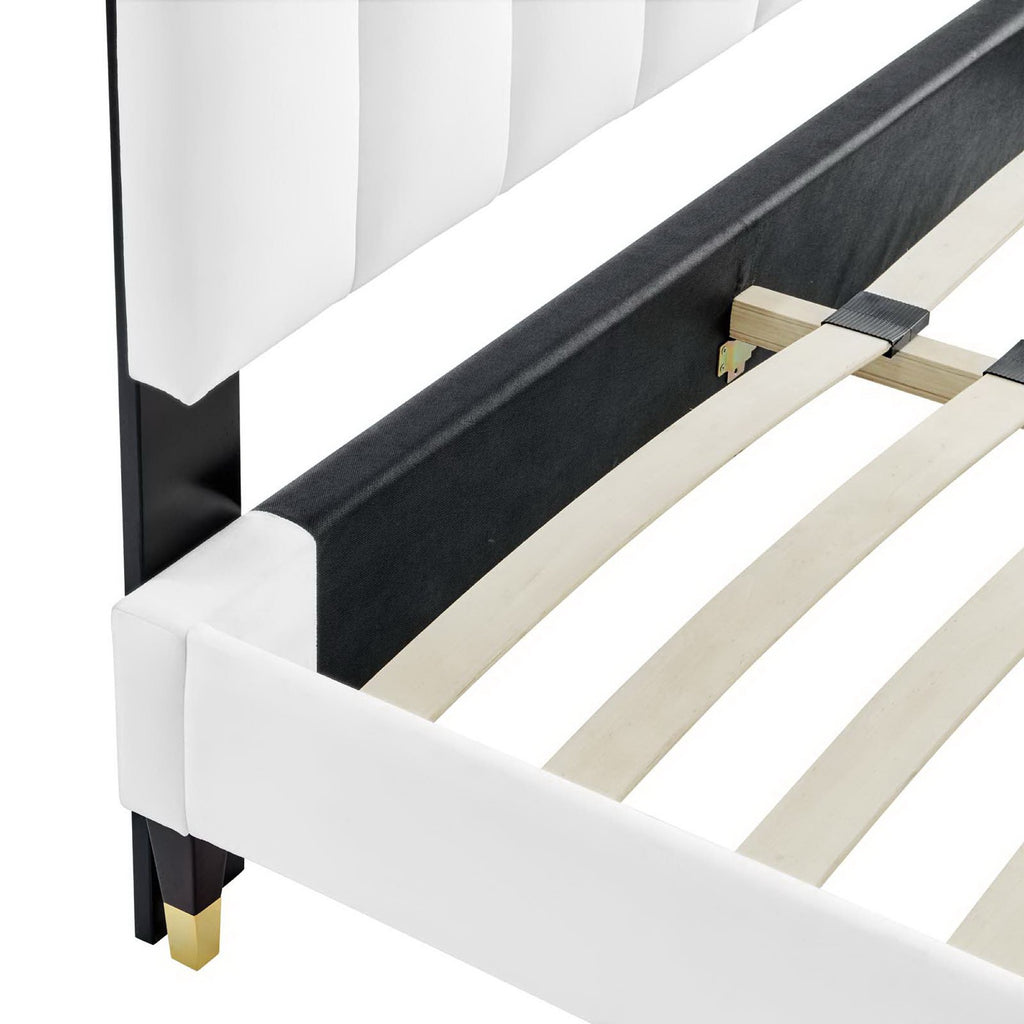 Daisy Performance Velvet Queen Platform Bed - White