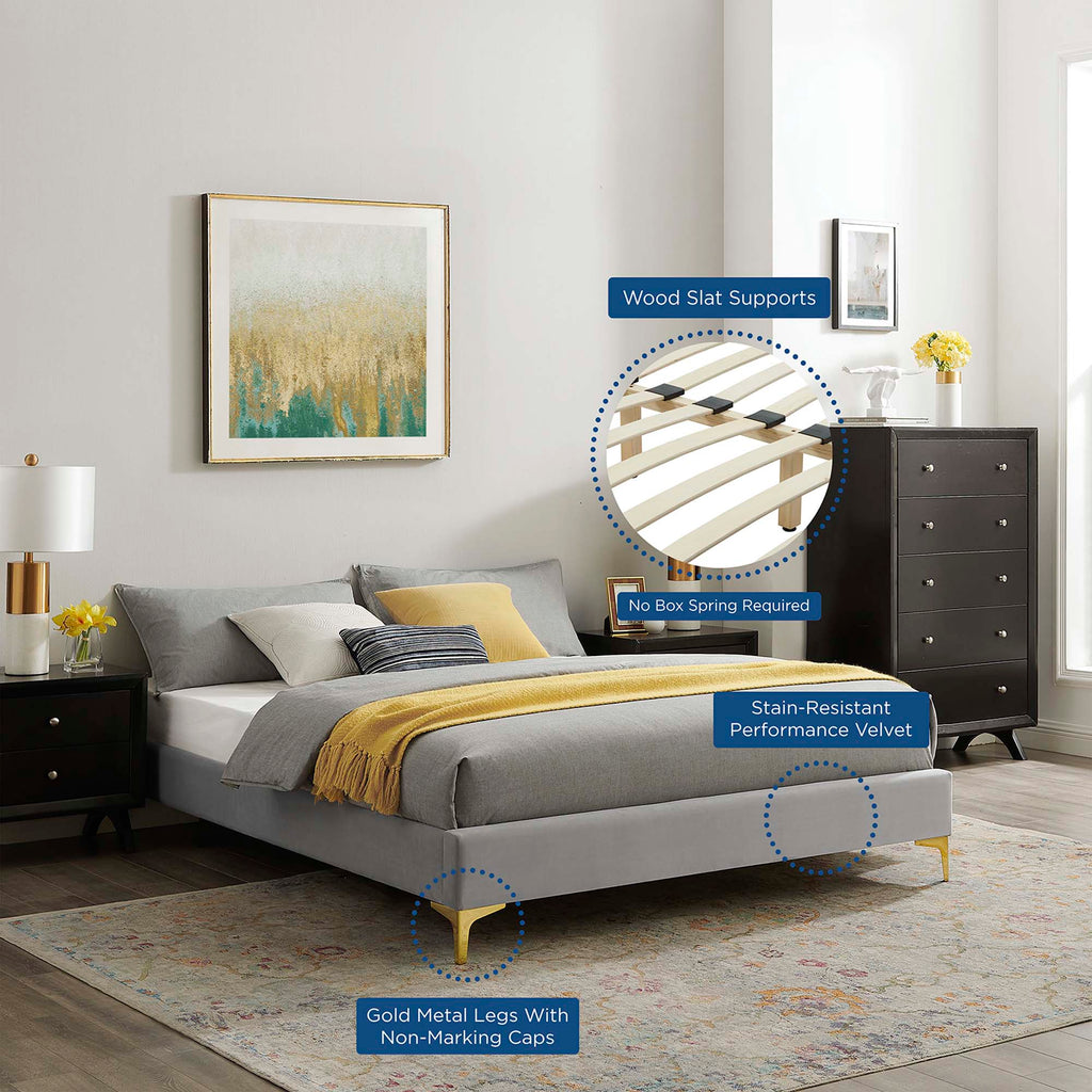 Sutton Performance Velvet Full Bed Frame - Light Gray