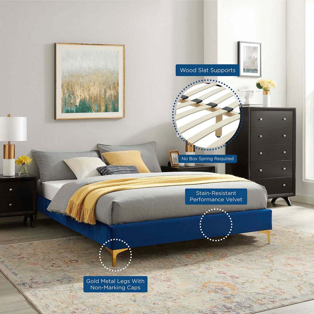 Sutton Performance Velvet Full Bed Frame - Navy