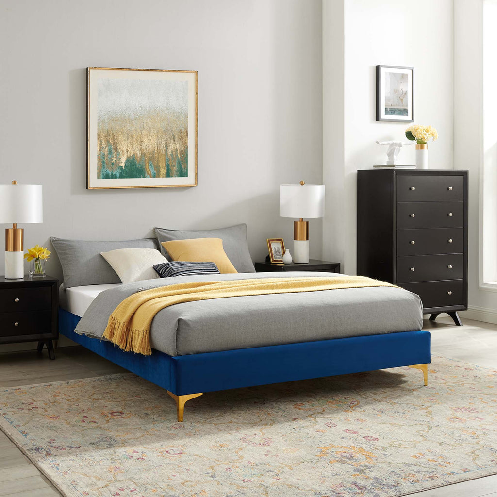 Sutton Performance Velvet Full Bed Frame - Navy