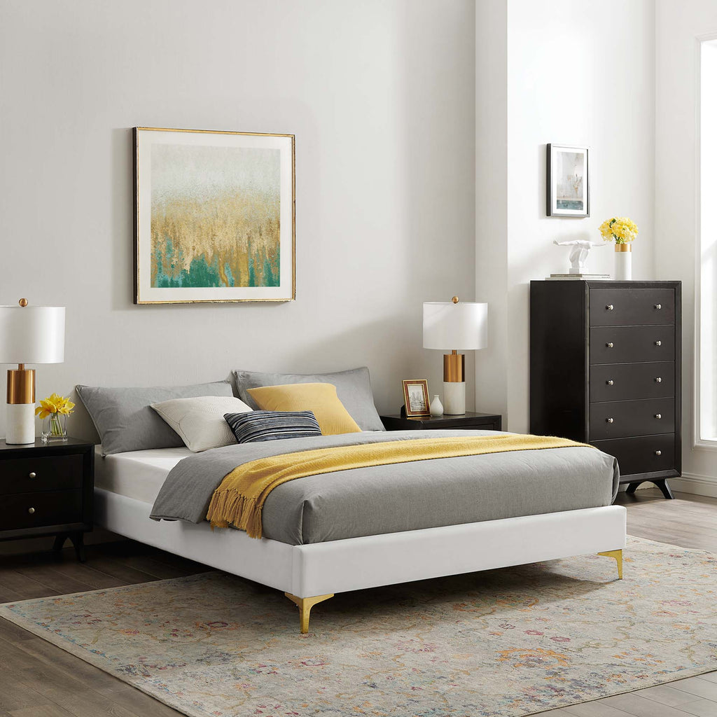 Sutton Performance Velvet Full Bed Frame - White