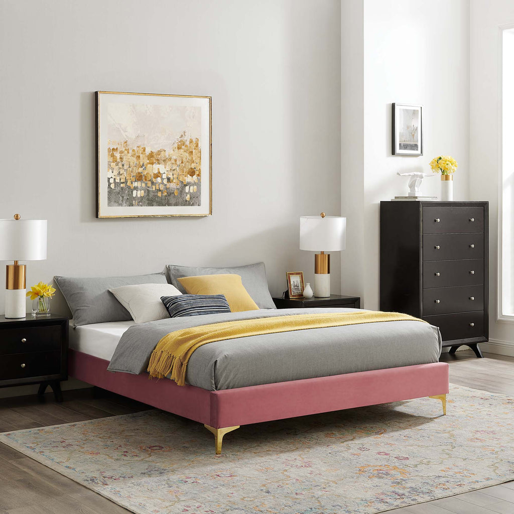 Sutton Performance Velvet King Bed Frame - Dusty Rose