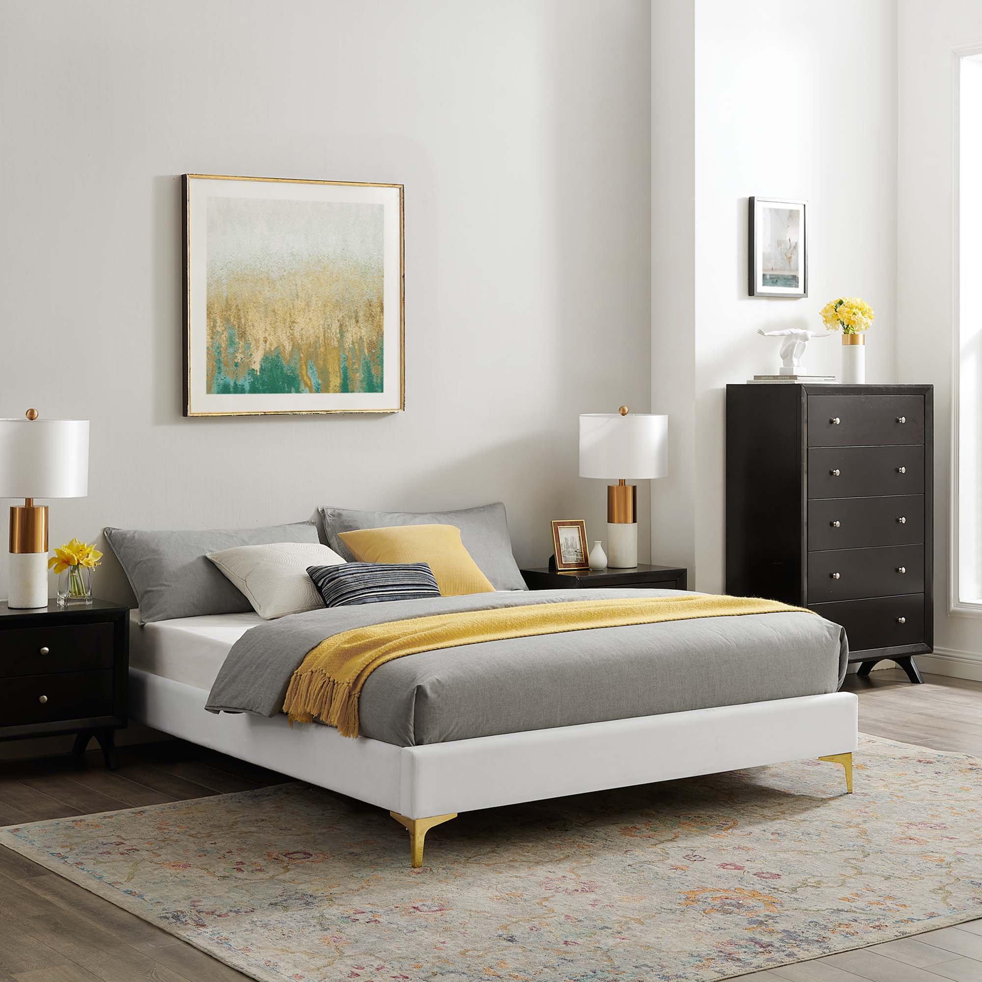 Sutton Performance Velvet King Bed Frame - White