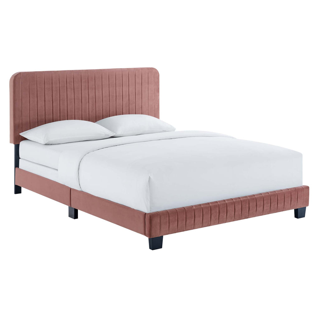 Celine Channel Tufted Performance Velvet Queen Bed - Dusty Rose
