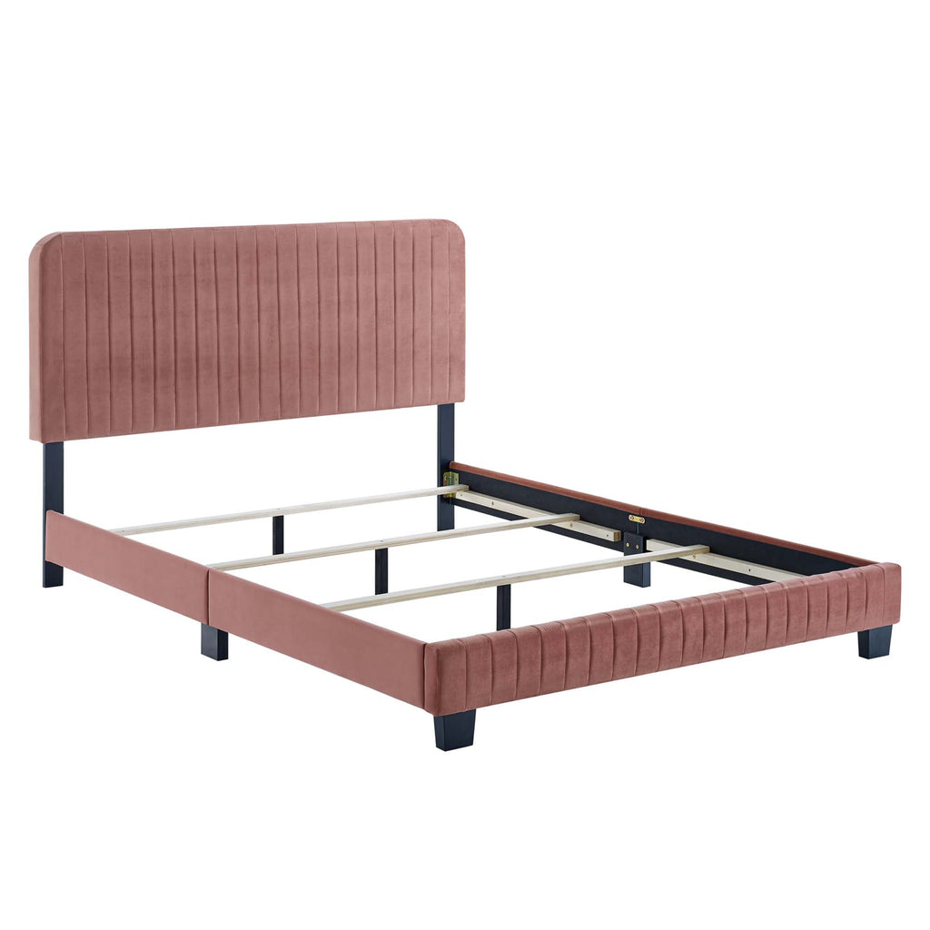 Celine Channel Tufted Performance Velvet Queen Bed - Dusty Rose