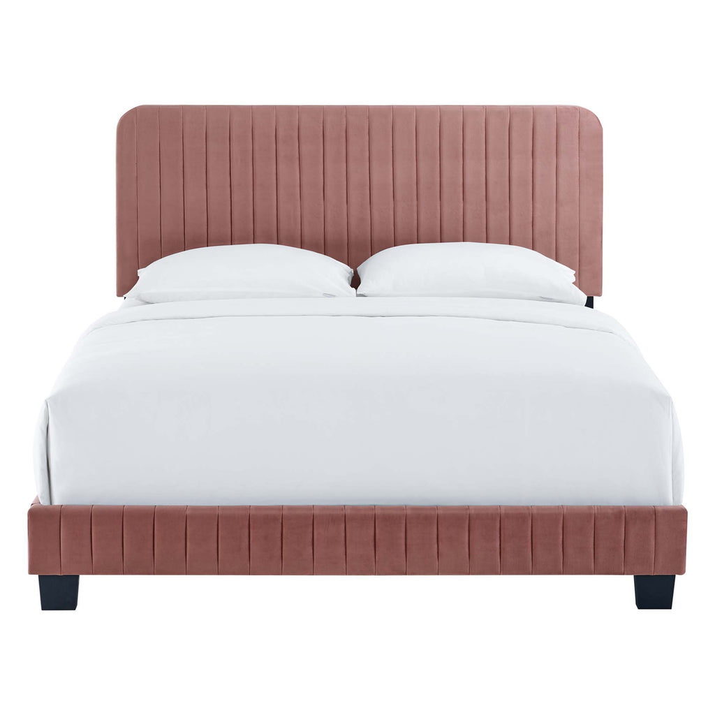 Celine Channel Tufted Performance Velvet Queen Bed - Dusty Rose