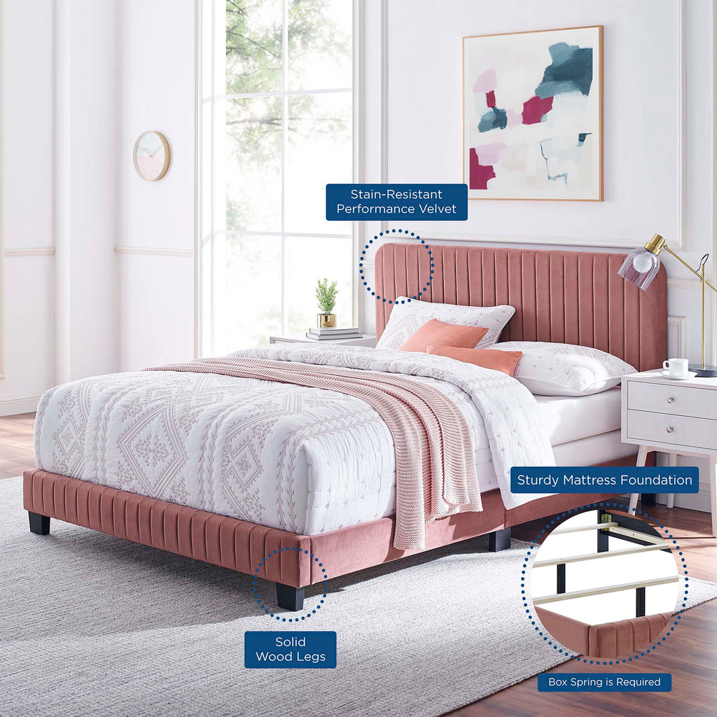 Celine Channel Tufted Performance Velvet Queen Bed - Dusty Rose