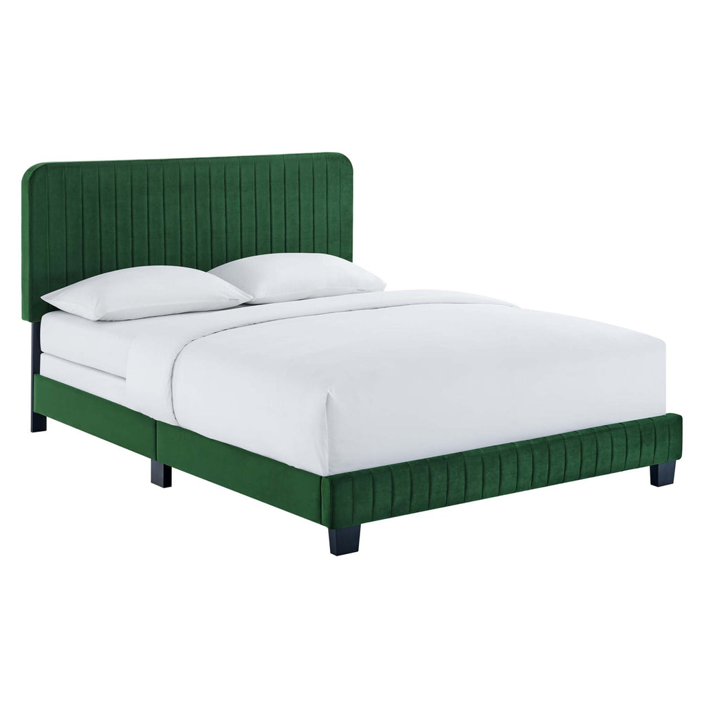 Celine Channel Tufted Performance Velvet Queen Bed - Emerald