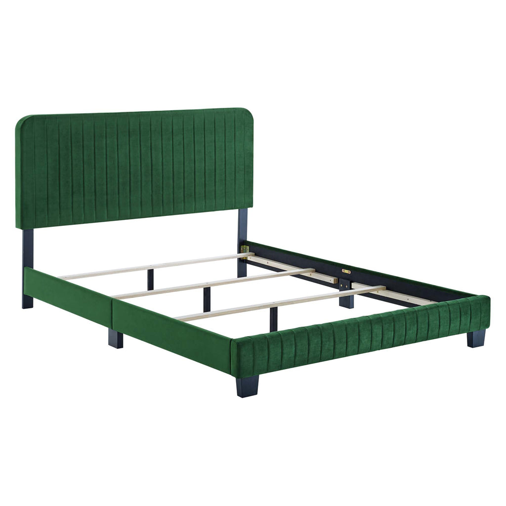 Celine Channel Tufted Performance Velvet Queen Bed - Emerald