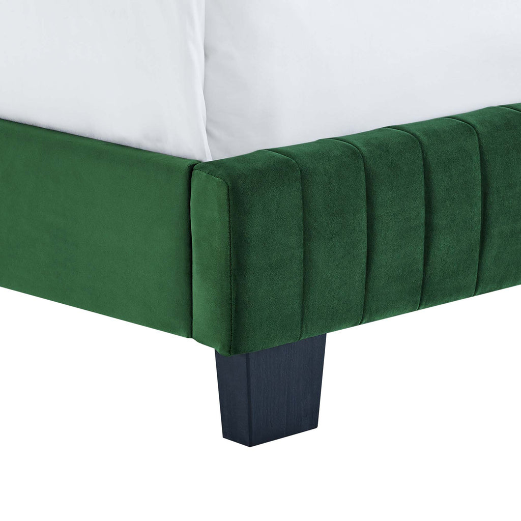 Celine Channel Tufted Performance Velvet Queen Bed - Emerald