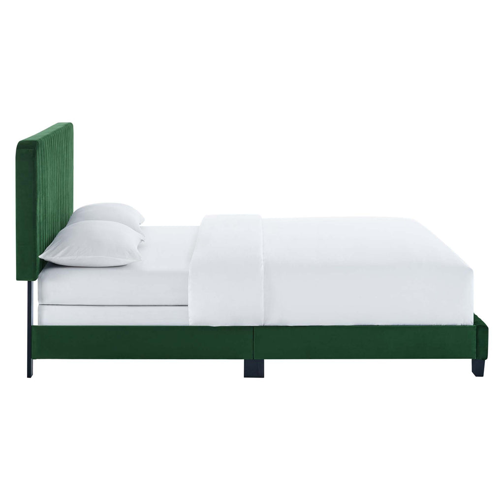 Celine Channel Tufted Performance Velvet Queen Bed - Emerald
