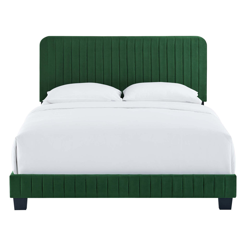 Celine Channel Tufted Performance Velvet Queen Bed - Emerald