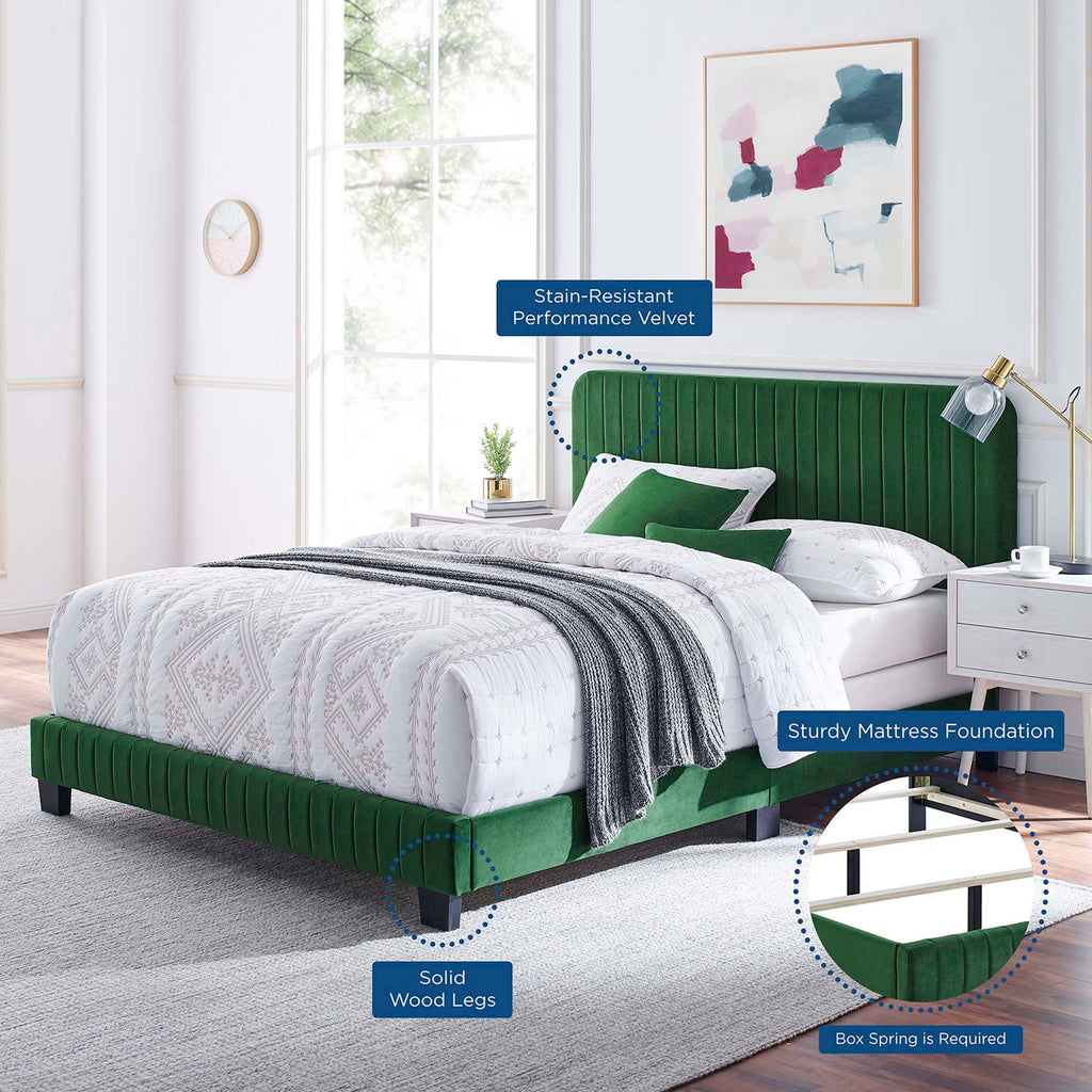 Celine Channel Tufted Performance Velvet Queen Bed - Emerald