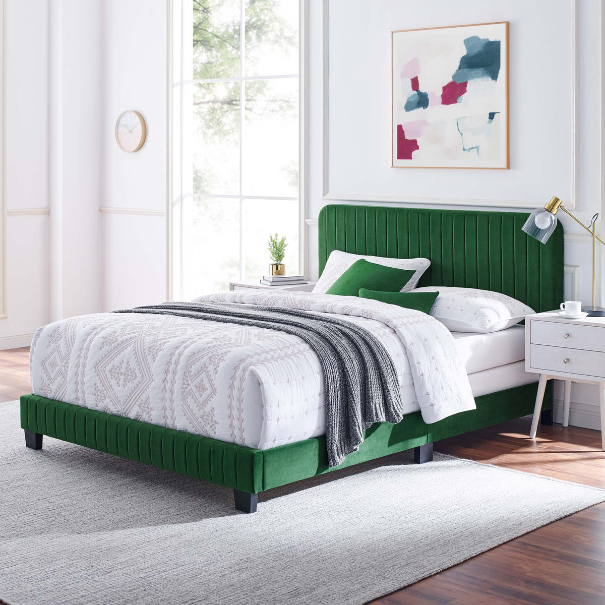 Celine Channel Tufted Performance Velvet Queen Bed - Emerald