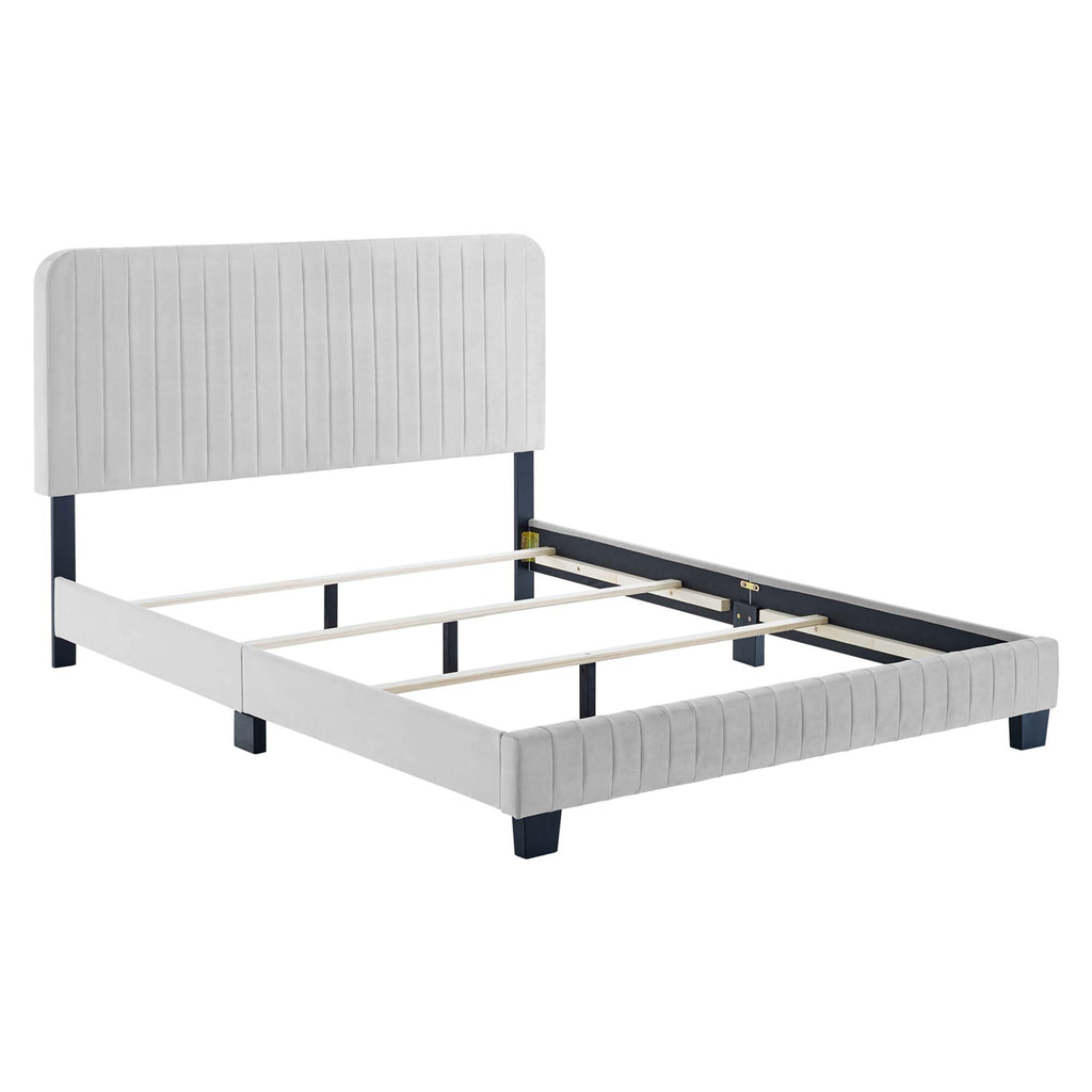 Celine Channel Tufted Performance Velvet Full Bed - Light Gray