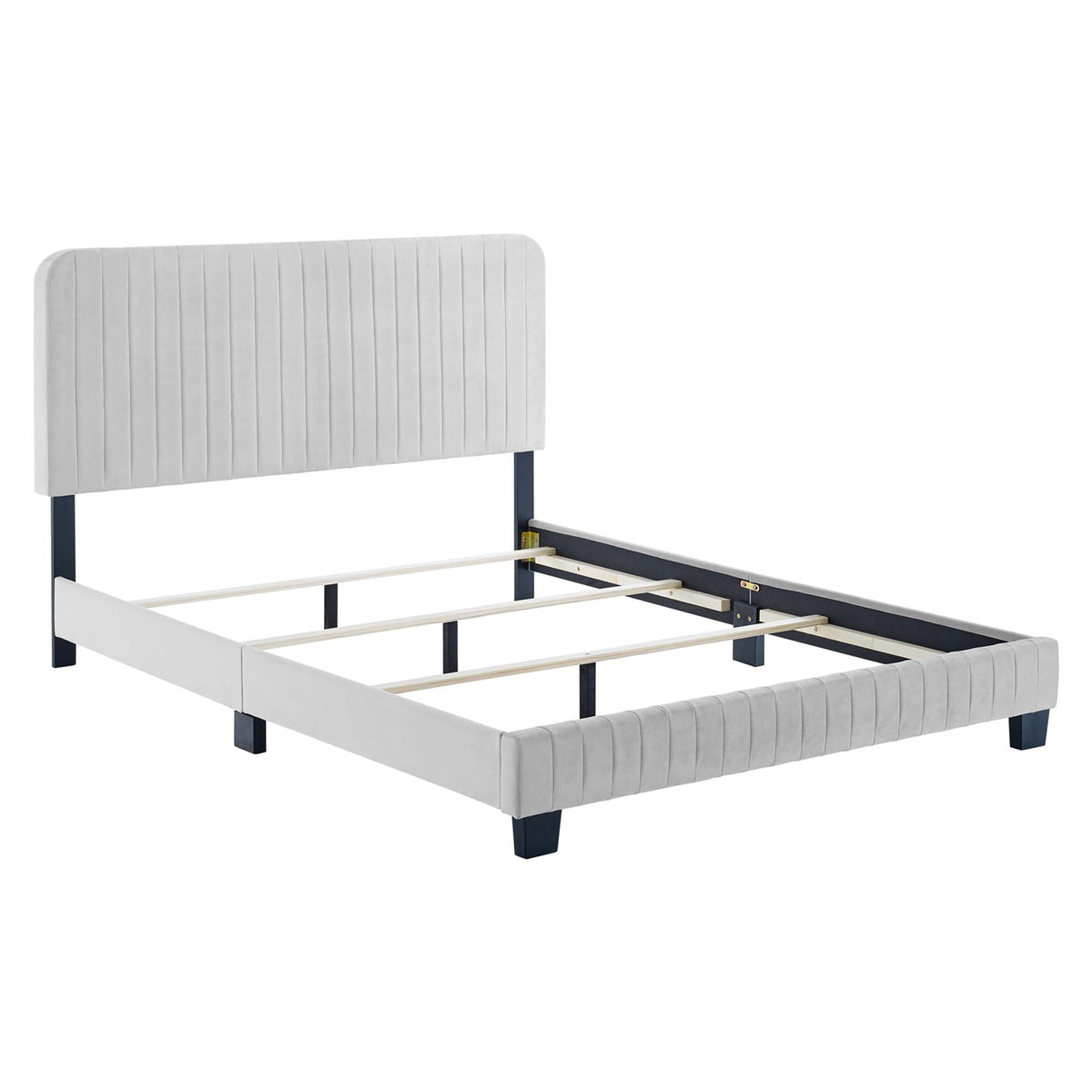 Celine Channel Tufted Performance Velvet Full Bed - Light Gray