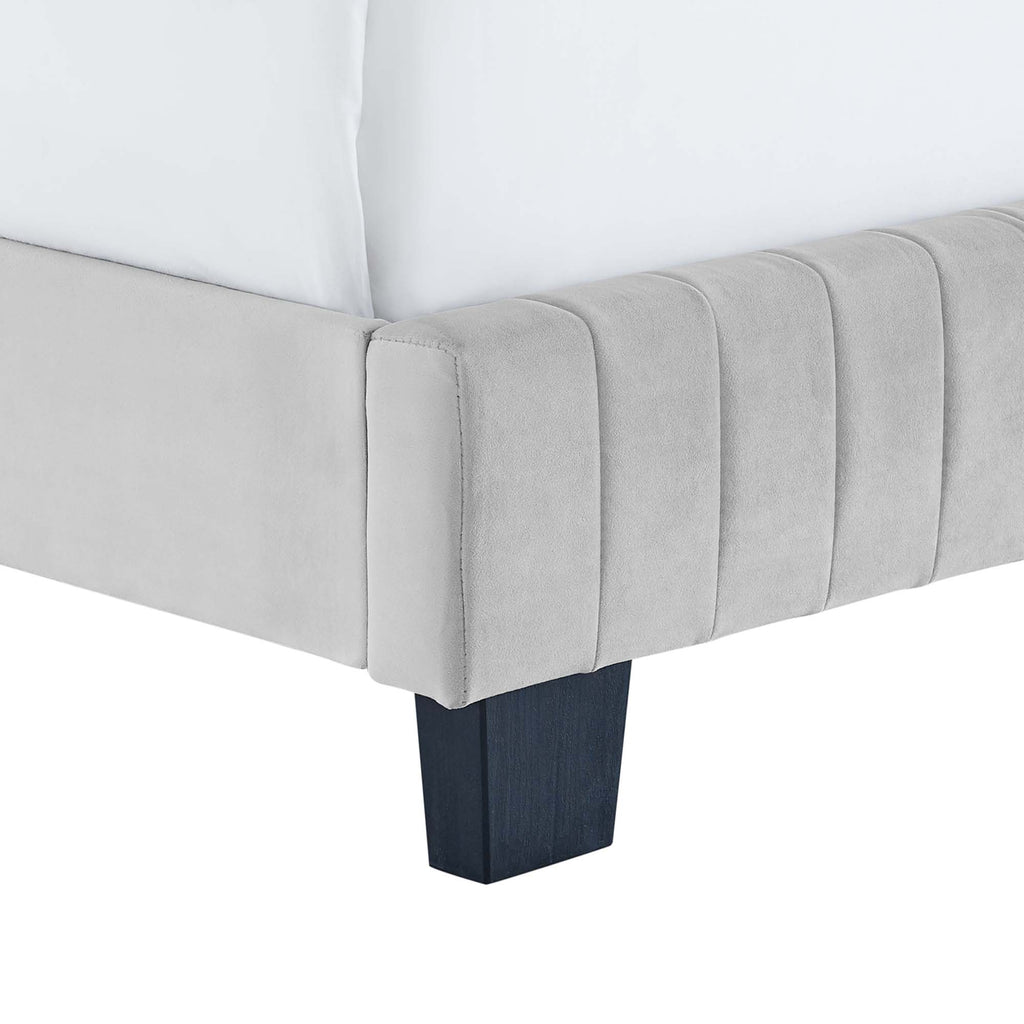 Celine Channel Tufted Performance Velvet Full Bed - Light Gray