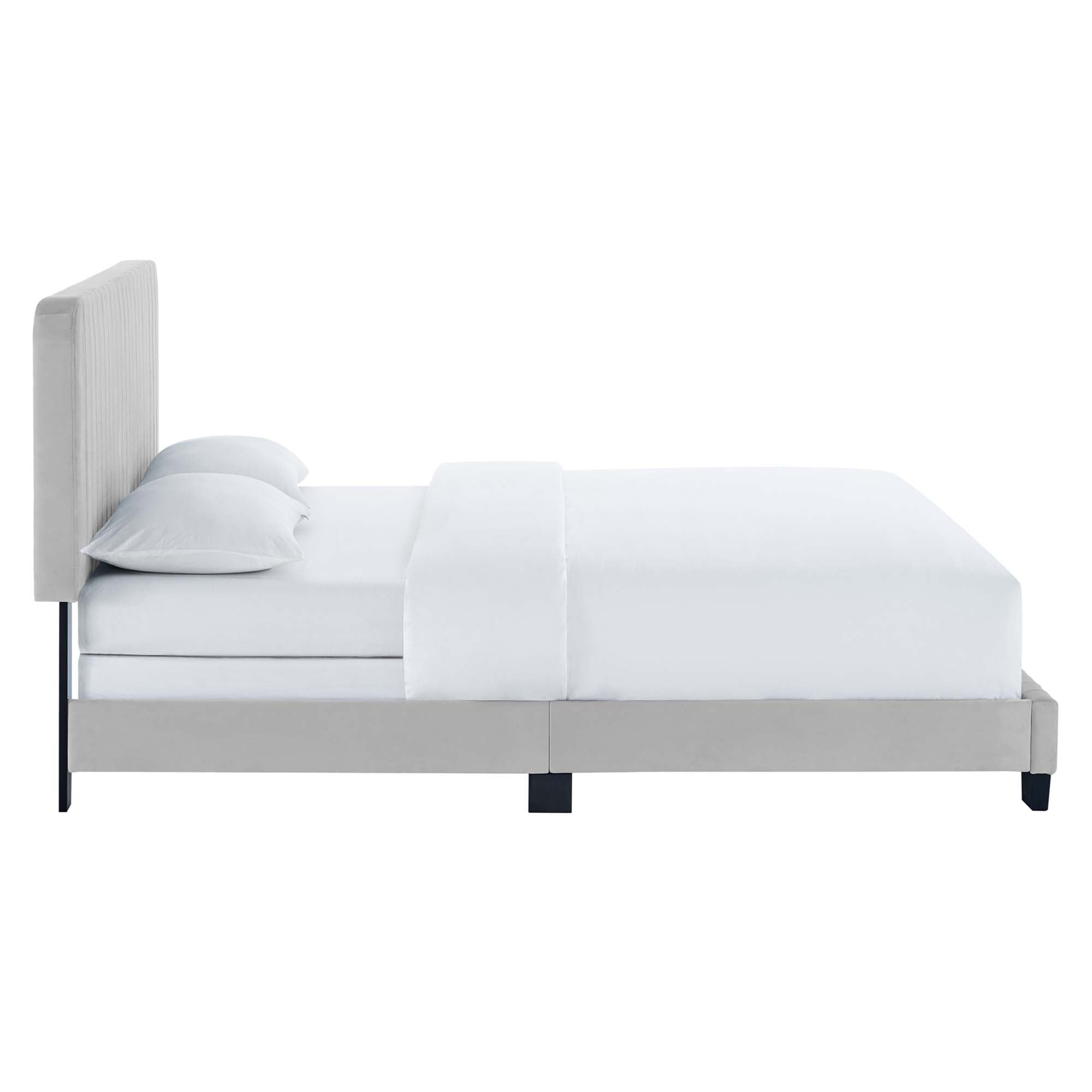 Celine Channel Tufted Performance Velvet Full Bed - Light Gray
