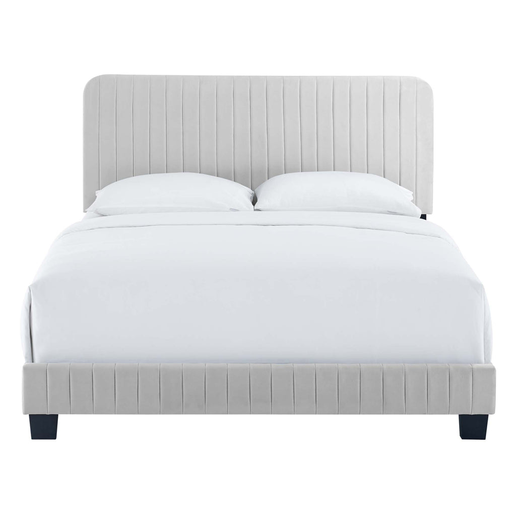 Celine Channel Tufted Performance Velvet Full Bed - Light Gray